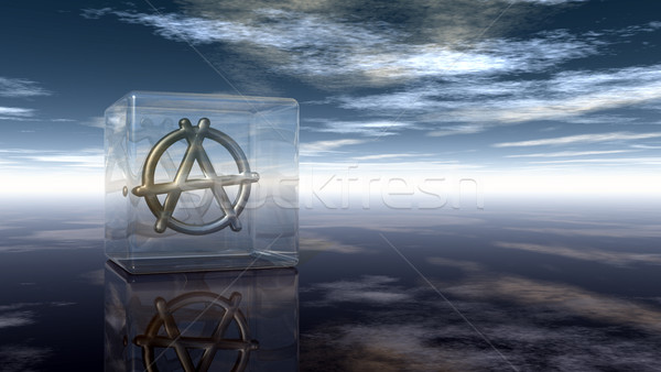 metal anarchy symbol in glass cube - 3d rendering Stock photo © drizzd