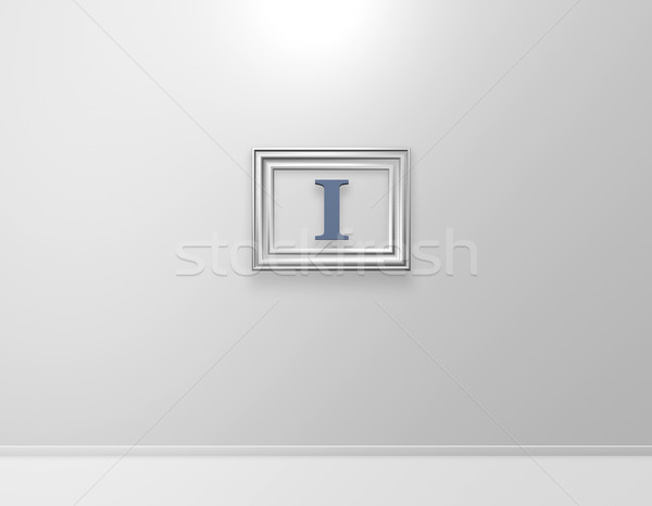 picture frame with letter i on white wall - 3d illustration Stock photo © drizzd