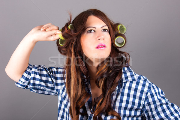 Schöne Frau lockiges Haar Porträt Gesicht schwarz Wind Stock foto © dukibu