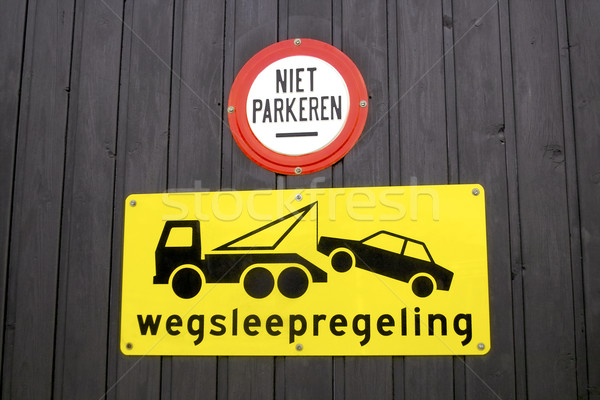 Dutch tow away sign on a garage door Stock photo © duoduo