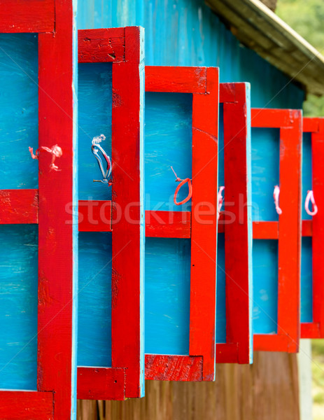 Kırmızı mavi ahşap detay ev Stok fotoğraf © dutourdumonde