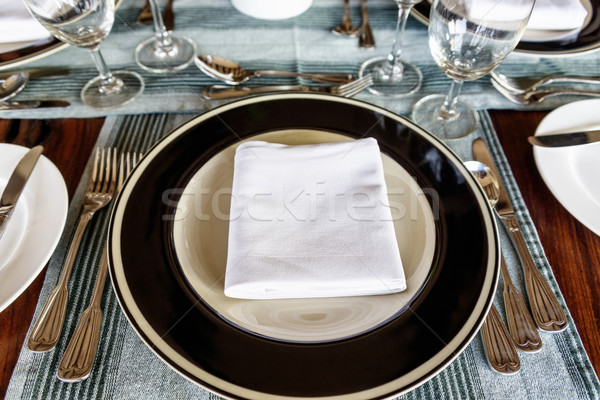 Neat dining table setting in front of plate Stock photo © dutourdumonde