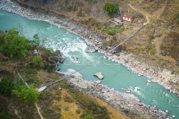 Stock fotó: Légifelvétel · kicsi · függőhíd · Nepál · folyó · víz