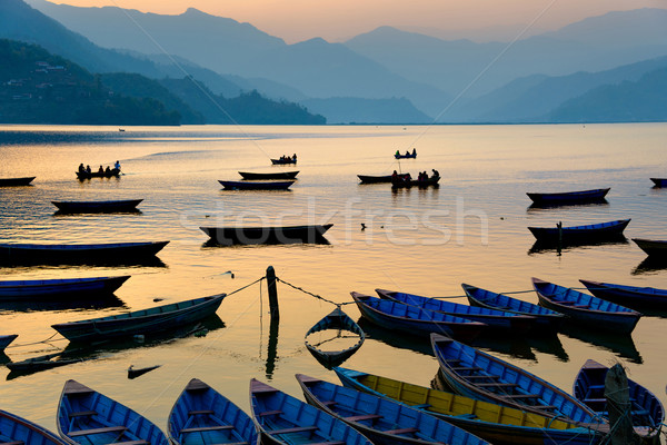 Lac Népal coucher du soleil ciel eau nature [[stock_photo]] © dutourdumonde