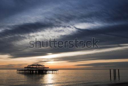 西方 碼頭 日落 蘇塞克斯 天空 太陽 商業照片 © dutourdumonde