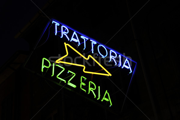 Pizzeria Leuchtreklame Nacht Zeichen Stock foto © dutourdumonde