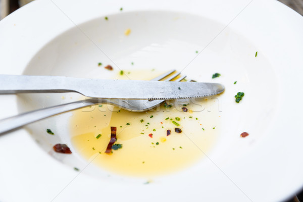 Empty plate with olive oil, herbs and chili leftover Stock photo © dutourdumonde