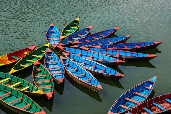 Small boats on Phewa Lake in Pokhara Stock photo © dutourdumonde