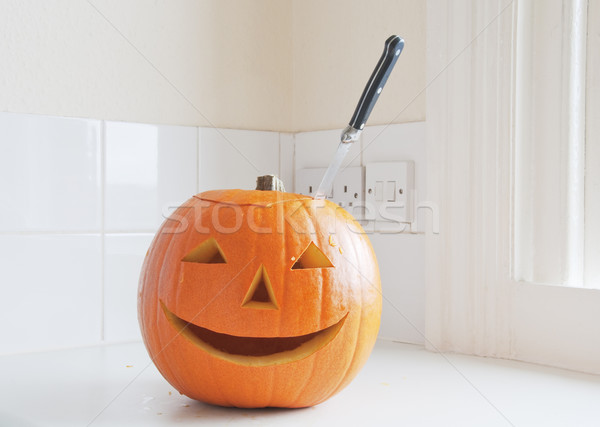 Halloween lantaarn voedsel glimlach keuken najaar Stockfoto © dutourdumonde