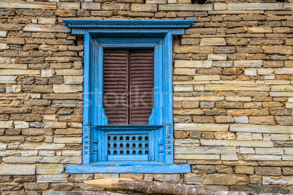 Traditionellen Fenster blau Rahmen braun Fensterläden Stock foto © dutourdumonde