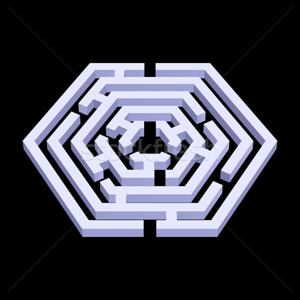 Labyrinth weiß 3D Sechseck Form schwarz Stock foto © dvarg