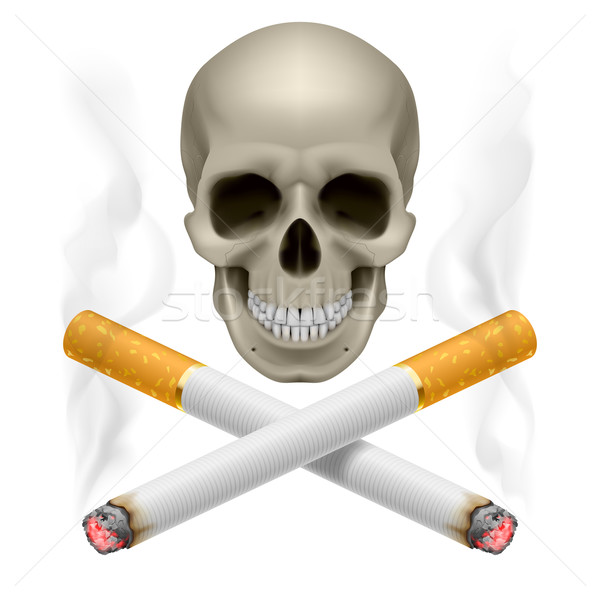 Foto stock: Crânio · ardente · cigarros · símbolo · fumador