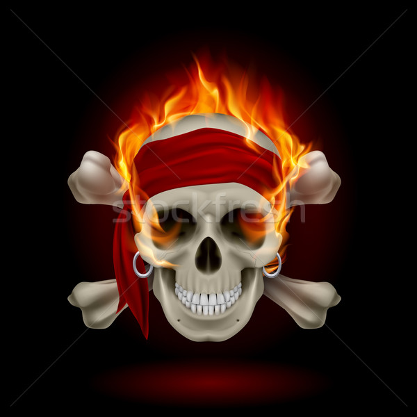 [[stock_photo]]: Crâne · flammes · pirate · illustration · noir · papier