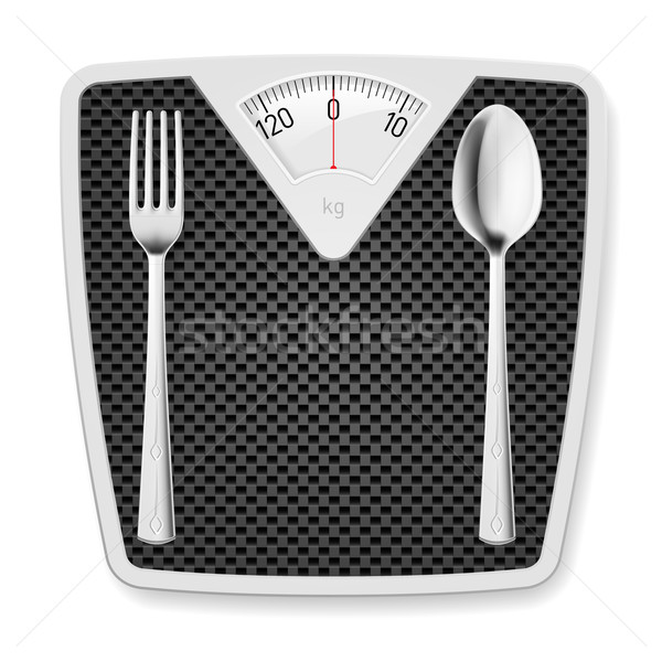 Bathroom scales with fork and spoon. Stock photo © dvarg