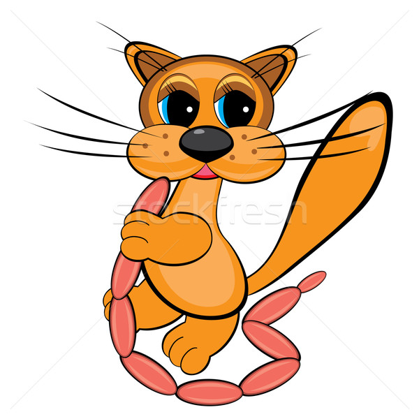 Cartoon happy cat with sausages Stock photo © dvarg