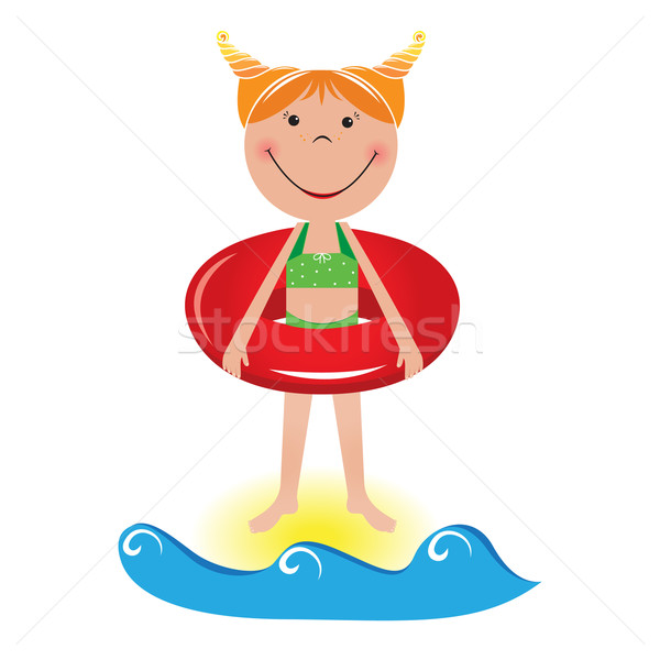 Cartoon petite fille corde de sécurité illustration blanche eau [[stock_photo]] © dvarg