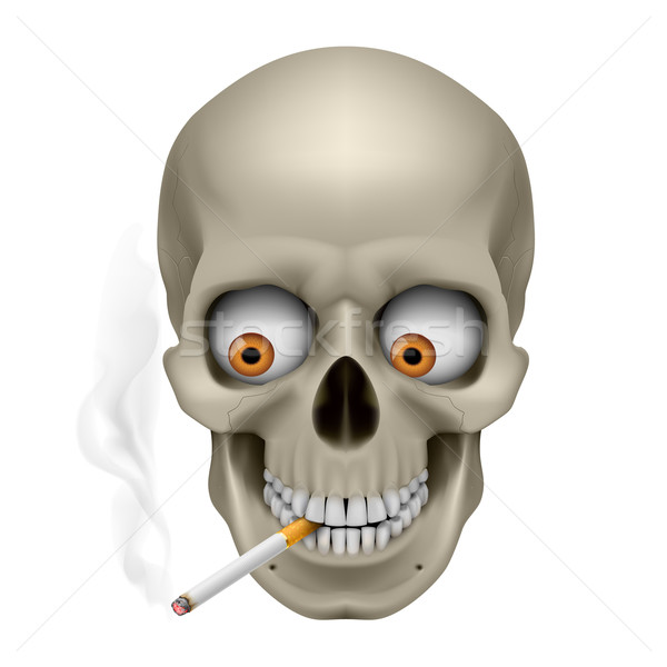 Foto stock: Humanismo · crânio · olhos · cigarro · ilustração · branco