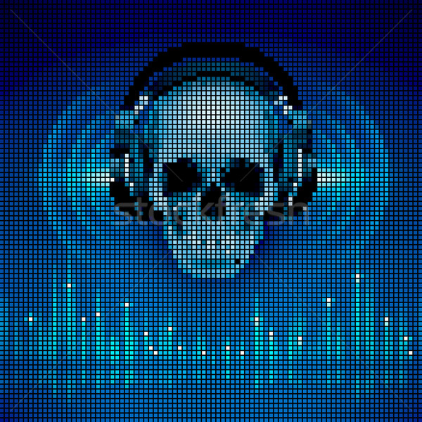 Skull in headphones. LED disco background Stock photo © dvarg