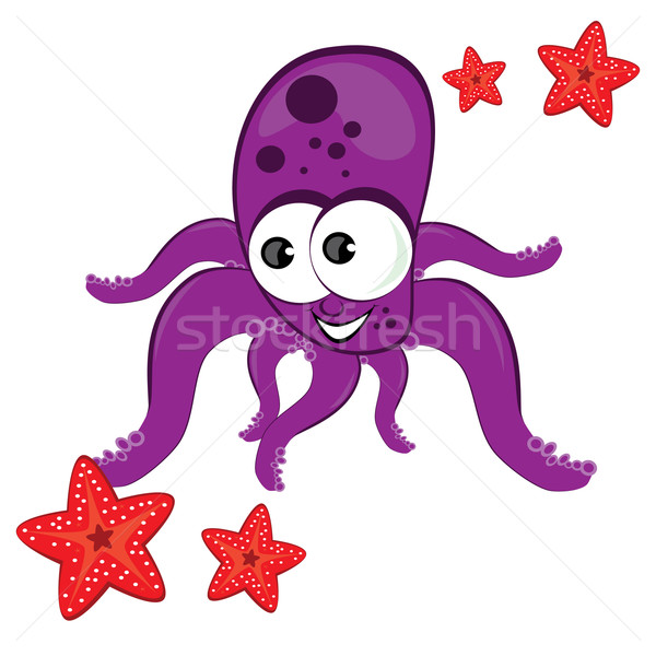 Cartoon illustration of octopus with starfish Stock photo © dvarg