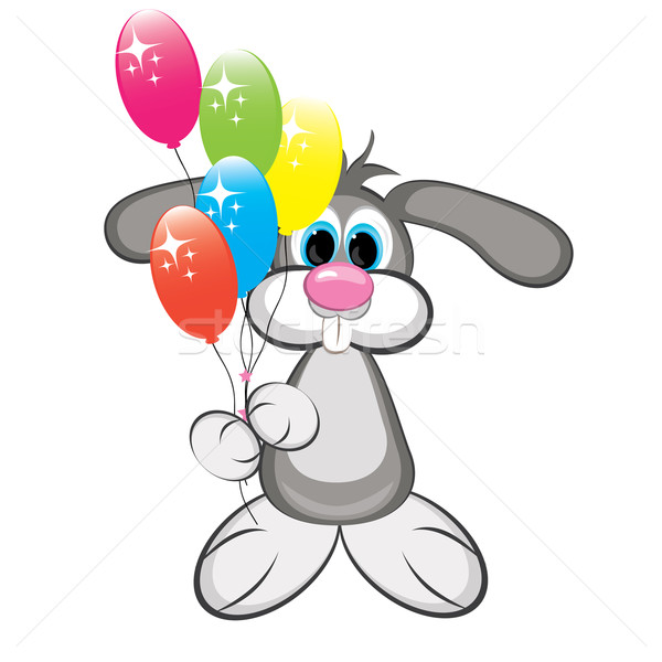 Cartoon lapin coloré ballons illustration blanche [[stock_photo]] © dvarg