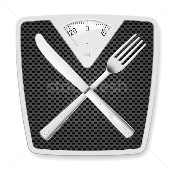 Bathroom scales with fork and knife. Stock photo © dvarg