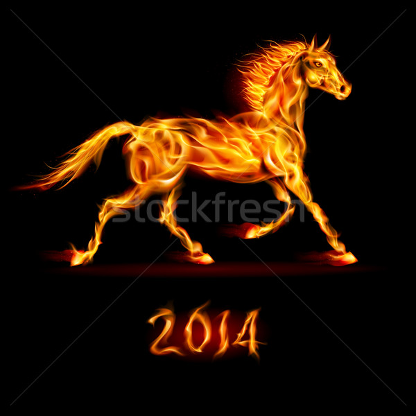 Nowy rok 2014 ognia konia czarny świetle Zdjęcia stock © dvarg