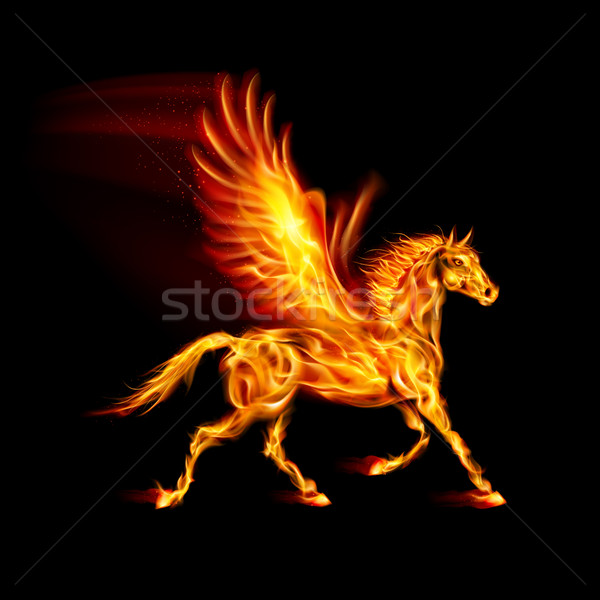 Stockfoto: Brand · beweging · zwarte · paard · schoonheid · oranje