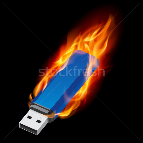 Imagine de stoc: Usb · flash · drive · albastru · incendiu · ilustrare · negru