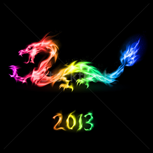 Fogo arco-íris dragão ardente ilustração preto Foto stock © dvarg