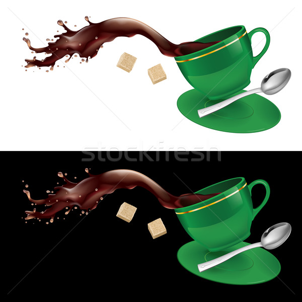 Zdjęcia stock: Kawy · zielone · kubek · ilustracja · biały · czarny