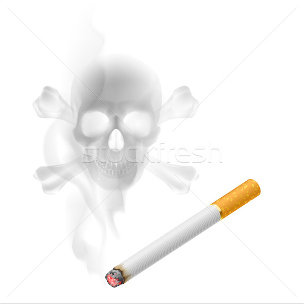 Foto stock: Cigarrillo · cráneo · humo · humanos · blanco