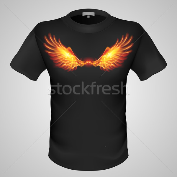 Mannelijke tshirt print zwarte vurig vleugels Stockfoto © dvarg