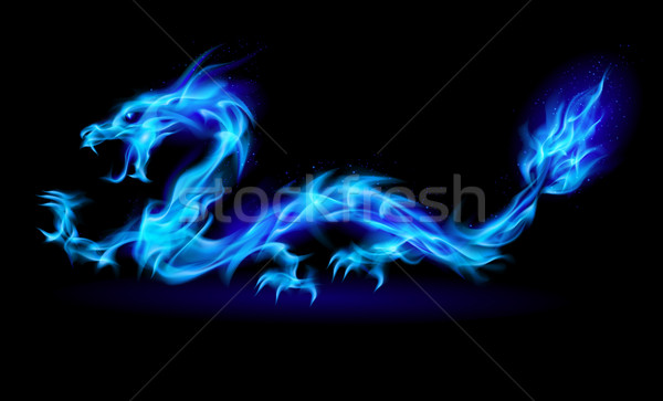 Niebieski ognia smoka streszczenie ilustracja czarny Zdjęcia stock © dvarg