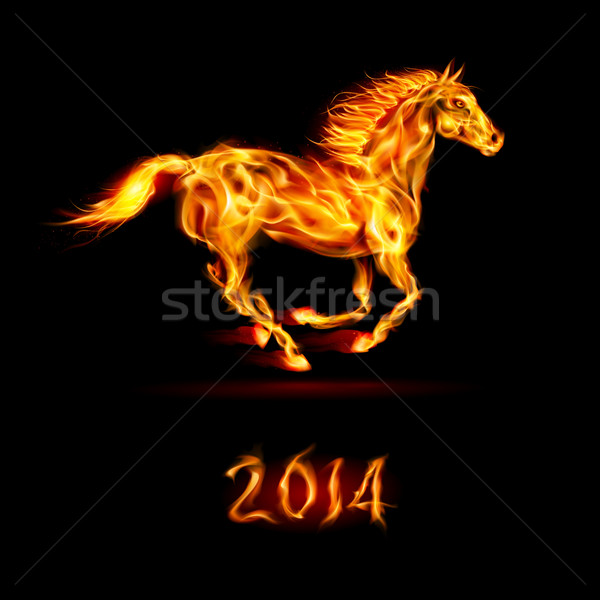 Año nuevo 2014 fuego caballo ejecutando negro Foto stock © dvarg