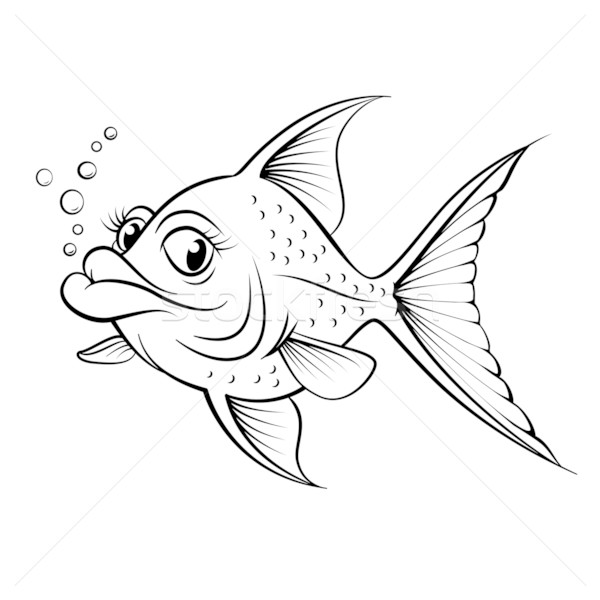 Cartoon drawing fish vector illustration © dvarg (#1956144 