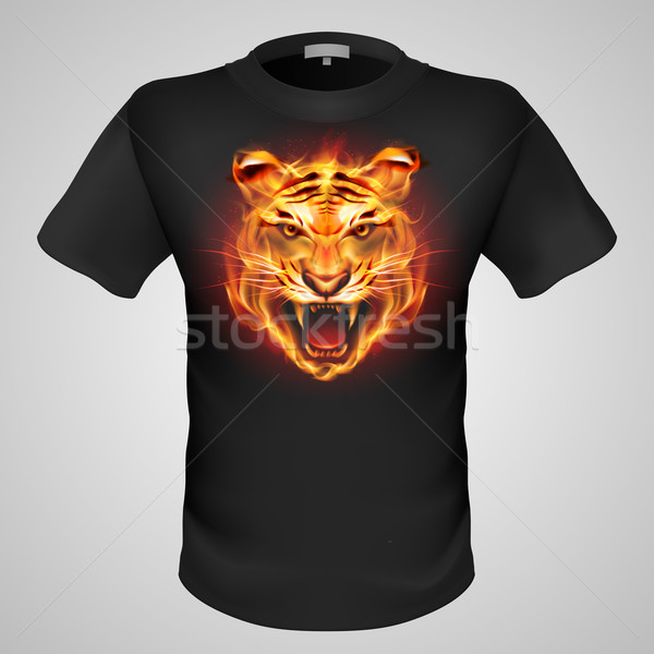 Foto d'archivio: Maschio · tshirt · stampa · nero · ardente · tigre