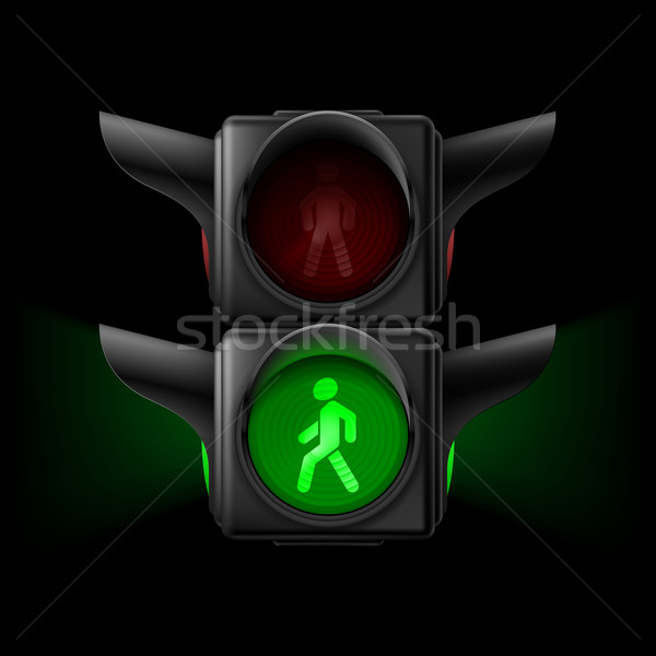 Stok fotoğraf: Yaya · trafik · ışığı · gerçekçi · trafik · ışıkları · yeşil · lamba