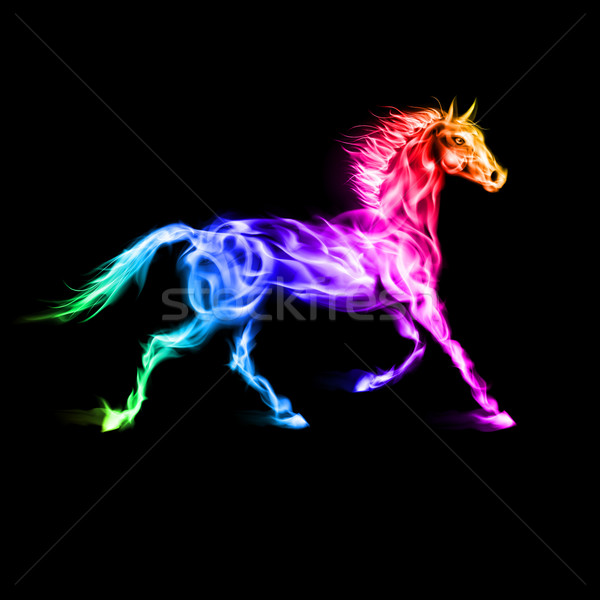 Farbenreich Feuer Pferd läuft Spektrum Farben Stock foto © dvarg