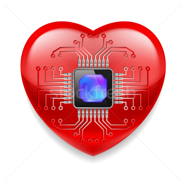 Stockfoto: Rood · hart · microchip · technologie · contact