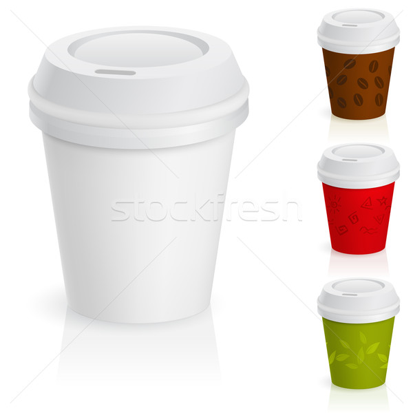 ストックフォト: セット · コーヒーカップ · 実例 · 白 · 紙 · デザイン