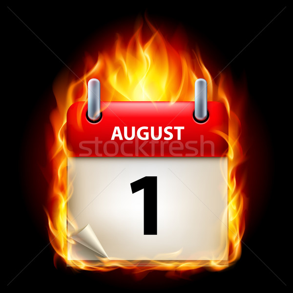 Ardente calendário primeiro agosto ícone preto Foto stock © dvarg
