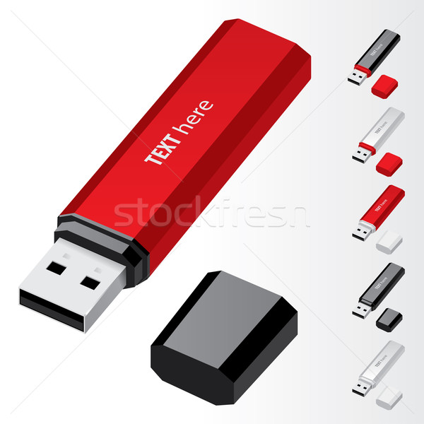 Usb flash drive rosso vettore icone computer Foto d'archivio © dvarg