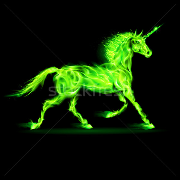 Green fire unicorn. Stock photo © dvarg