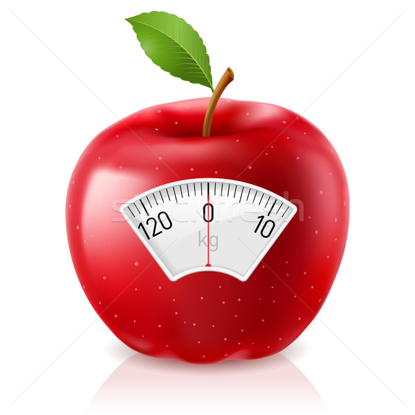 Foto stock: Manzana · roja · escala · manzana · hoja · frutas · salud