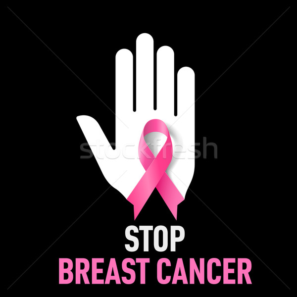 Stop mellrák felirat fehér kéz rózsaszín szalag Stock fotó © dvarg