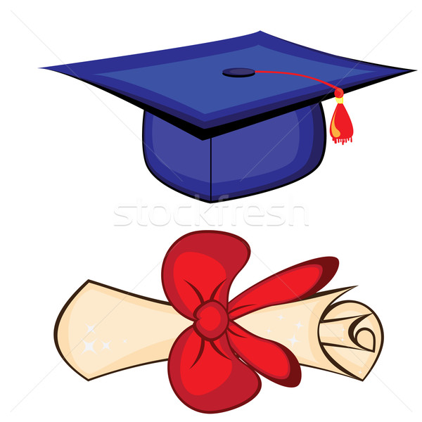 Stockfoto: Diploma · afstuderen · cap · illustratie · witte · papier