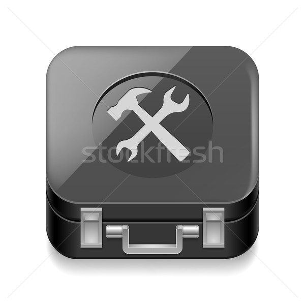 Boîte à outils icône brillant noir blanche travailleur Photo stock © dvarg