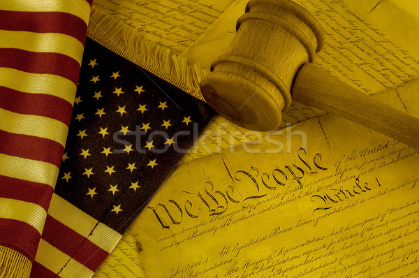 Zdjęcia stock: Stany · Zjednoczone · konstytucja · młotek · amerykańską · flagę · sepia