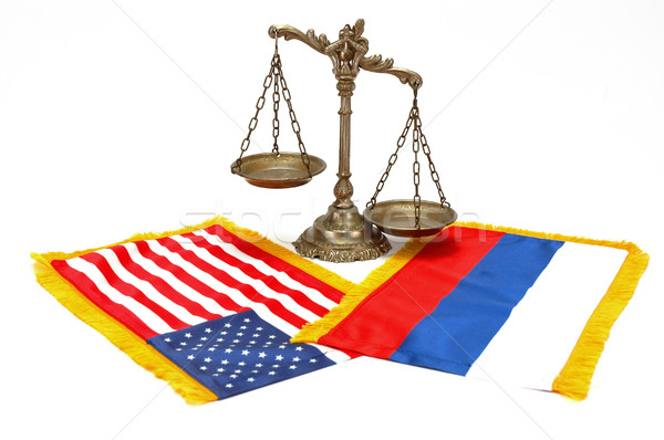 Amerikai orosz zászló dekoratív mérleg igazság Stock fotó © dzejmsdin