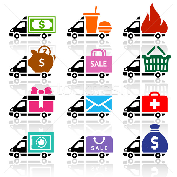 Delivery truck flat icons set Stock photo © Ecelop